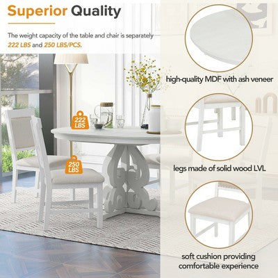 GDFStudio Ford 5 Piece Dining Set with Extendable Table and Upholstered Chairs