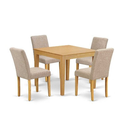 Square Dining Set 5Pc - 36 Inch Table w/ Parsons Chairs - Linen Fabric - Modern Farmhouse Style