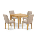 Square Dining Set 5Pc - 36 Inch Table w/ Parsons Chairs - Linen Fabric - Modern Farmhouse Style