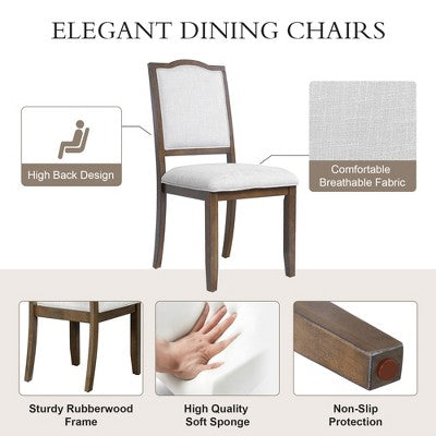 Farmhouse Extendable Dining Table Set for 6, 7 Pieces Wood Expanding Kitchen Table Set with 6 Upholstered Chairs