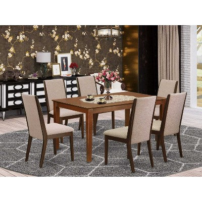 HomeStock 7-Piece Rectangle Mahogany Finish Solid Wood Top Dining Table with 6 Parson Chairs