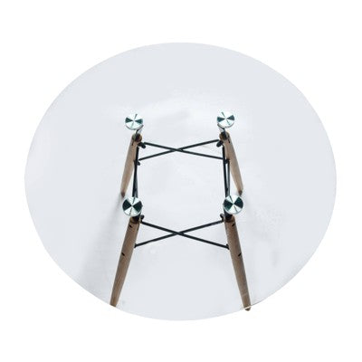 LeisureMod Dover 3-Piece Dining Set  31 Round Clear Glass Bistro Table with 2 Acrylic Chairs with Wooden Dowel Legs, Modern Kitchen, Dining Room
