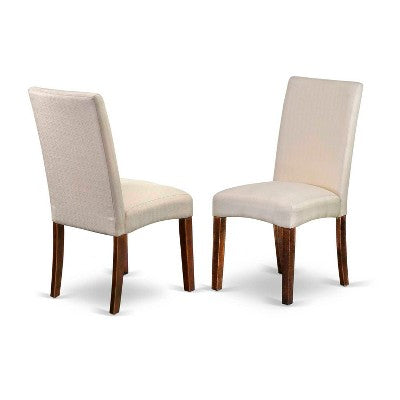 Mediterranean Dining Set - 3pc Rectangular Table w/ Leaf & 2 Parson Chairs - Cream Linen Fabric