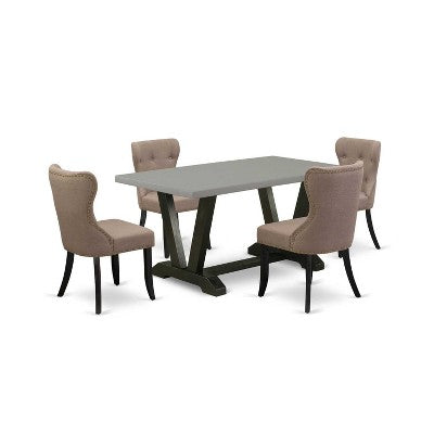 HomeStock 5-Piece Natural Oak Finish Solid Wood Top Dining table with 4 Chairs