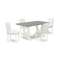 HomeStock 5-Pc Rectangle Natural Oak Finish Solid Wood Top Dining table with 4 Chairs