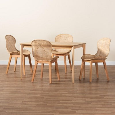 Baxton Studio Sabelle Japandi Wood and Rattan 5-Piece Dining Set