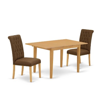 HomeStock 3-Piece Natural Brown Oak Finish Rectangular Solid Wood Top with Butterfly Leaf Dining Table Set