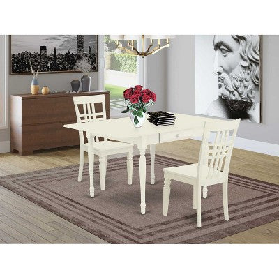 HomeStock 3-Pc Linen White Finish Solid Wood Top with Dropleaf Dining Table Set