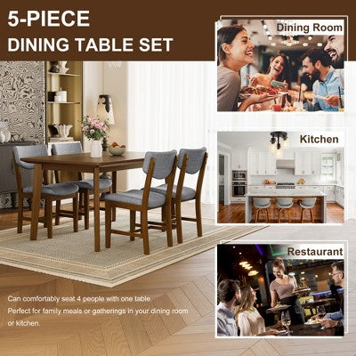 5-Piece Rustic Dining Set with Wood Table and 4 Upholstered Chairs in Espresso