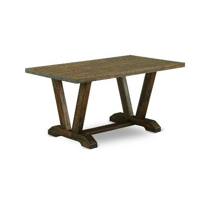 HomeStock 6-Piece Rectangle Distressed Jacobean Finish Solid Wood Top Dining Table with 1-Bench, 4-Chairs