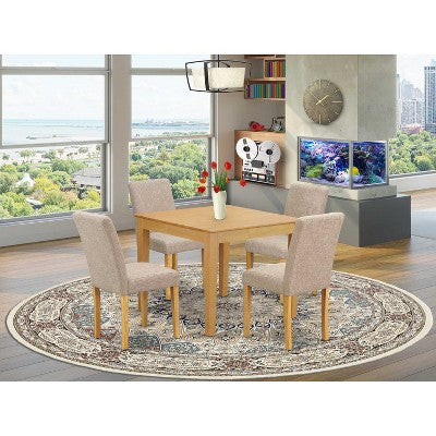 Square Dining Set 5Pc - 36 Inch Table w/ Parsons Chairs - Linen Fabric - Modern Farmhouse Style