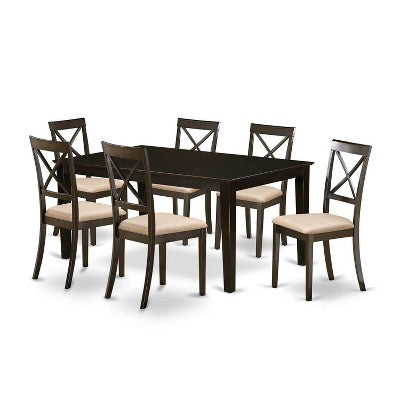 Dining Room Table Set with 6 Chairs - Solid Wood Kitchen Set - Cappuccino Finish - Expandable Leaf Table
