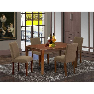 HomeStock 5-Piece Rectangle Mahogany Finish Solid Wood Top Dining Table with 4 Parson Chair