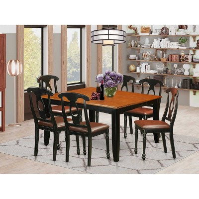 HomeStock 7-Piece Square Black & Cherry Finish Solid Wood Top Dining Table with 6-Chairs