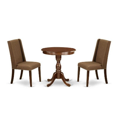 3-Piece Mahogany Finish Solid Wood Top - Dining Room Set - Seats 4