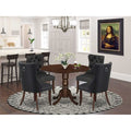 HomeStock Belmont 5 Piece Dining Room Set Consists of a Round Kitchen Table with Dropleaf and 4 Upholstered Chairs, Mahogany