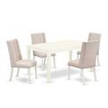 HomeStock 5-Pc Linen White Finish Solid Wood Top - Rectangular Dining Room Set - Seats 4