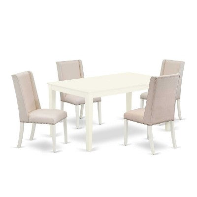 HomeStock 5-Pc Linen White Finish Solid Wood Top - Rectangular Dining Room Set - Seats 4