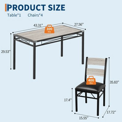 Dining Table Set for 4, Dining Room Table Set, Wood Kitchen Table and Chairs Set of 4 with Upholstered Chairs for, Kitchen Room, Apartment