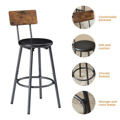 JVNOXK 63-inch Long Bar Table and Chair Set, Includes 3 PU Padded Bar Stools, Industrial Style, Suitable for Living Rooms ,Dark Brown