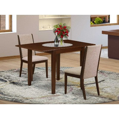 HomeStock 3-Pc Mahogany Finish Rectangular Solid Wood Top With Dropleaf Dining Table Set