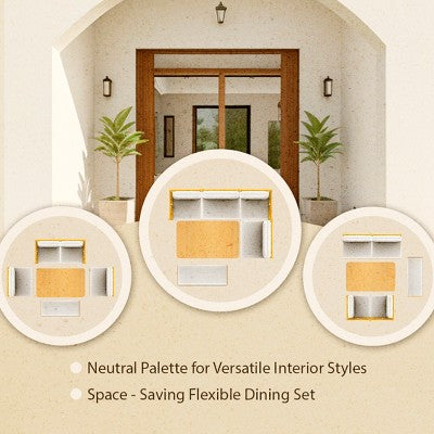 6 Piece Dining Table Set for 6, Farmhouse Dining Set, Space Saving Kitchen Nook Dining Room Breakfast Nook Table Set, Natural+White - ModernLuxe