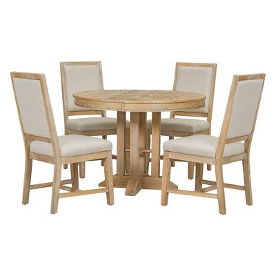 5-Piece Dining Set with Extendable Round Table and 4 Upholstered Chairs - ModernLuxe