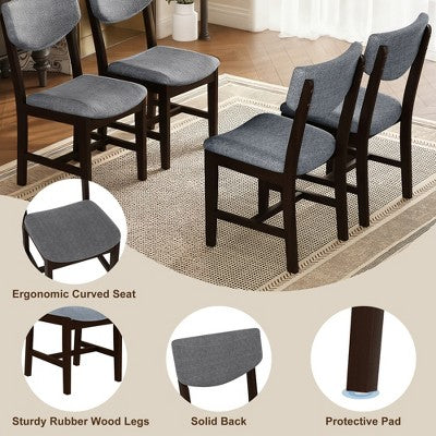 5-Piece Rustic Dining Set with Wood Table and 4 Upholstered Chairs in Espresso