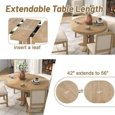 5-Piece Dining Set with Extendable Round Table and 4 Upholstered Chairs - ModernLuxe