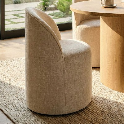 Dining Table Set for 6, Oval 79 Table and Chenille Fabric Armless Barrel Chairs with Casters, Perfect for Kitchens-Panipeachy
