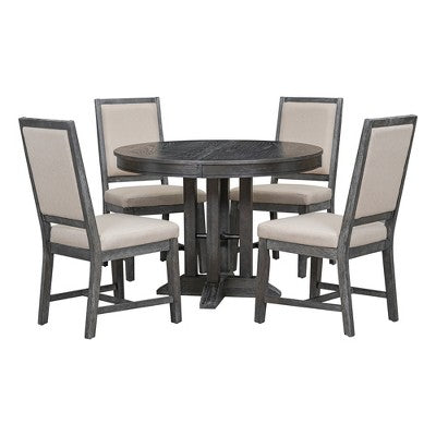 5-Piece Dining Set with Extendable Round Table and 4 Upholstered Chairs - ModernLuxe