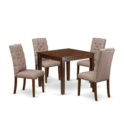 HomeStock 5-Pc Mahogany Finish Solid Wood Top - Rectangular Dining Room Set with High Back - Seats 4