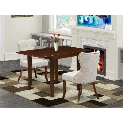 HomeStock 3-Pc Mahogany Finish Rectangular Solid Wood Top with Dropleaf Dining Table Set