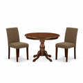 3-Piece Mahogany Finish Solid Wood Top-Dining Room Set with High Back-Seats 4