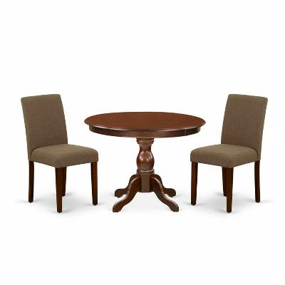3-Piece Mahogany Finish Solid Wood Top-Dining Room Set with High Back-Seats 4