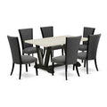 HomeStock 7-Piece Natural Oak Finish Solid Wood Top Dining Table with 6 Chairs