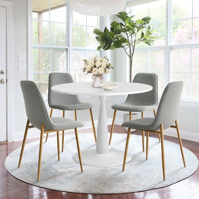 5-Piece Small Dining Table Set for 4, Round Dining Room Set With 4 Upholstered Chairs Oak Legs for Apartment, Indoor Furniture - Panipeachy