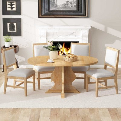 GDFStudio Mandy Farmhouse 5-Piece Extendable Dining Table Set with Upholstered Chairs