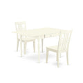 HomeStock 3-Pc Linen White Finish Solid Wood Top with Dropleaf Dining Table Set