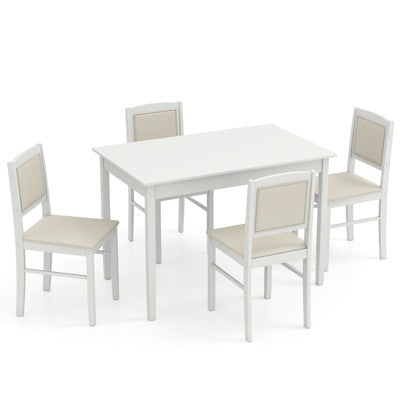 Costway 5 PCS Dining Table Set for 4 w/Rubber Wood Legs Upholstered Seat Padded Backrest