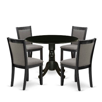 HomeStock 5-Piece Natural Oak Finish Solid Wood Top Dining table with 4 Chairs with Drop Leaf Lattice Back