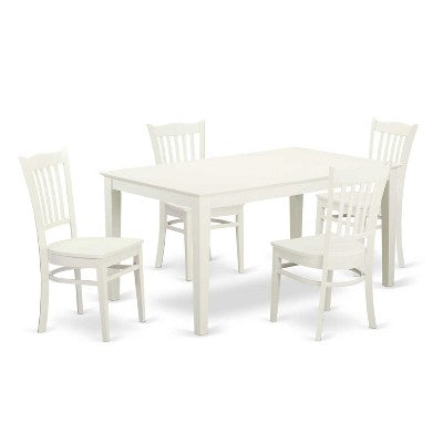 HomeStock 5-Piece Linen White Finish Solid Wood Top Dining Table with 4 Chairs