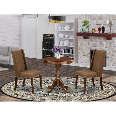 3-Piece Mahogany Finish Solid Wood Top - Dining Room Set - Seats 4