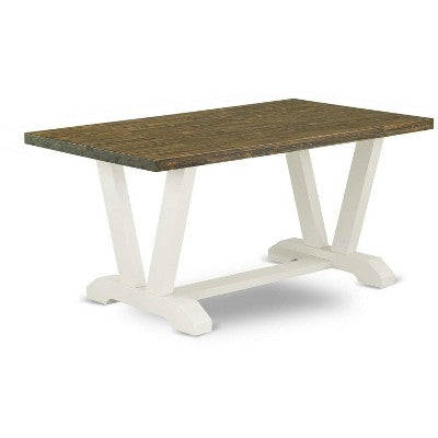 HomeStock 7-Pc Rectangle Natural Oak Finish Solid Wood Top Dining Table with 6 Chairs
