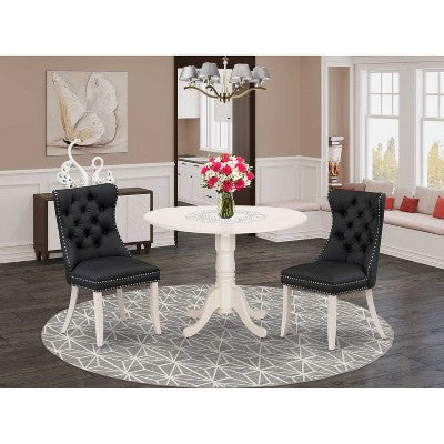 3-Piece Linen white Solid Wood Top-Round Upholstered Dining Room Set -Seats 4