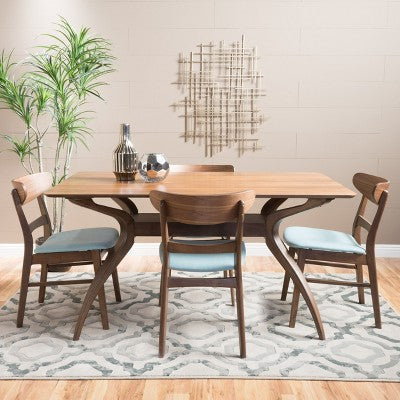 GDFStudio Isador Mid-Century Modern Fabric Upholstered Wood 5 Piece Dining