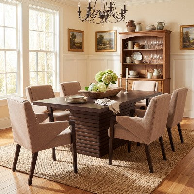 Christopher Knight Home Selena 7 Piece Mid-Century Modern Upholstered Dining Chairs with Rectangle Table