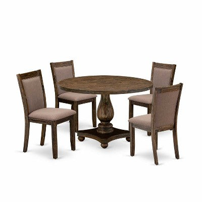 HomeStock 5-Piece Distressed Jacobean Finish Solid Wood Top Dining Table with 4 Parson Chair