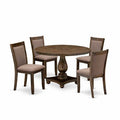 HomeStock 5-Piece Distressed Jacobean Finish Solid Wood Top Dining Table with 4 Parson Chair
