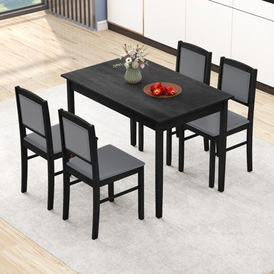 Costway 5 PCS Dining Table Set for 4 w/Rubber Wood Legs Upholstered Seat Padded Backrest